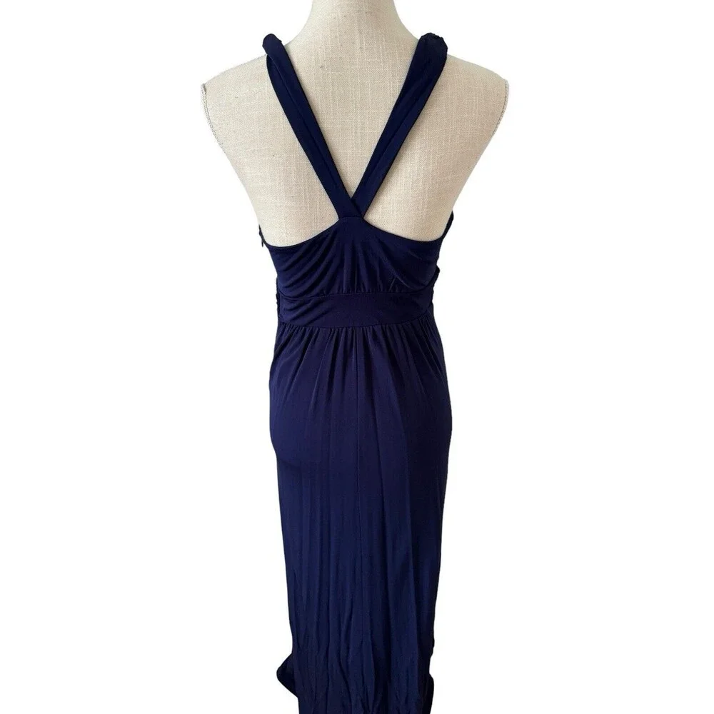 Anthropologie Maeve Blue Yuma Maxi Dress Slinky Rayon Pockets Side Zip Size 2 - Picture 6 of 11